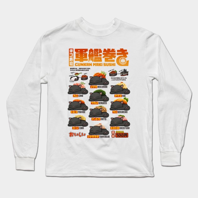 Cat Sushi Gunkan Sushi Menu Long Sleeve T-Shirt by Takeda_Art